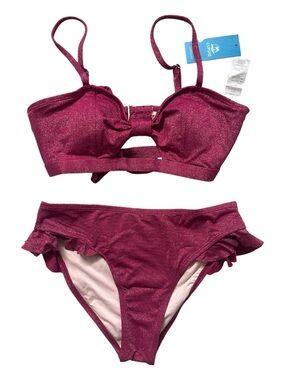 Cupshe Shimmery Deep Berry Pink Bikini Set